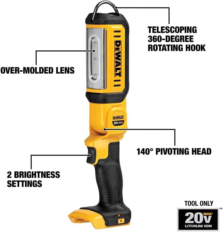 DEWALT DEWALT DCL050 20V Max LED Work Light, 100 Degree Pivoting Head, 1000 Lumens, Cordless