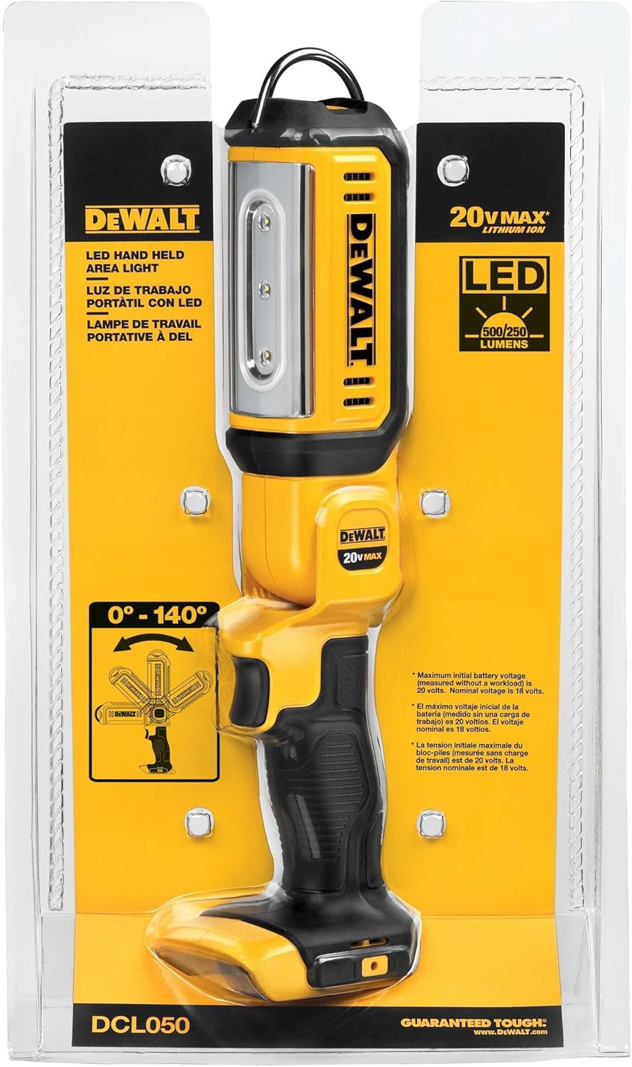 DEWALT DEWALT DCL050 20V Max LED Work Light, 100 Degree Pivoting Head, 1000 Lumens, Cordless