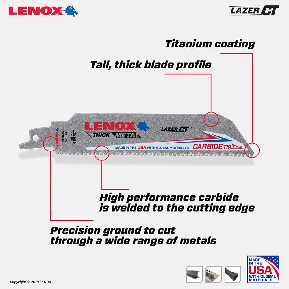 LENOX Lenox 2014220 6 8TPI Lazer CT Carbide Reciprocating Saw Blade 1PK