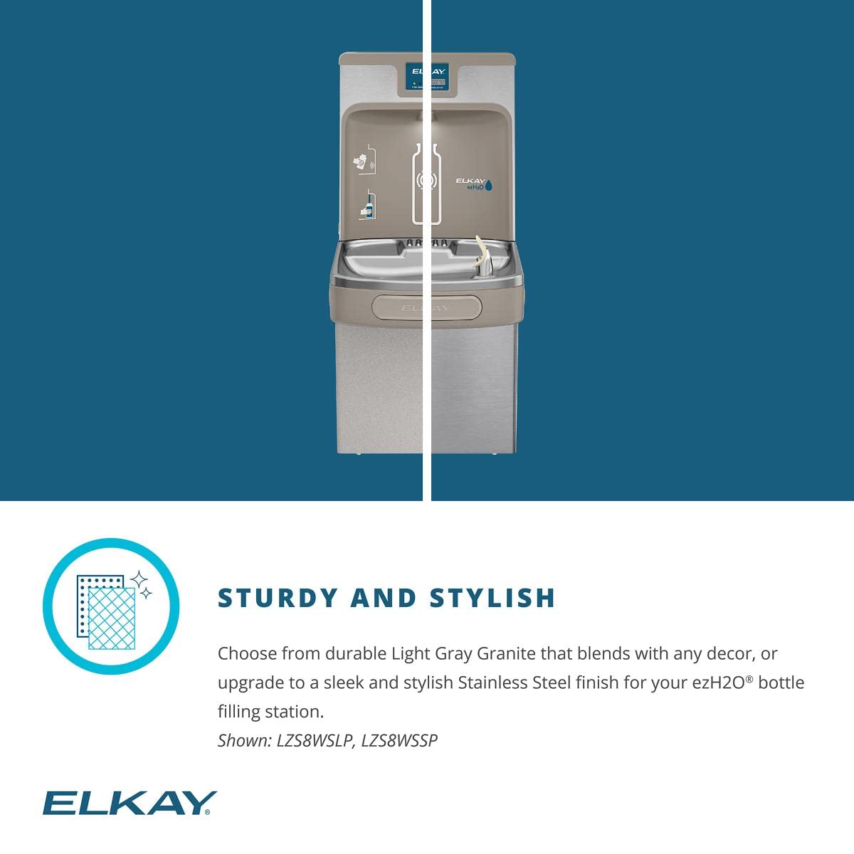 ELKAY Elkay LZSTL8WSLP Bottle Filling Station & Cooler, Bi-level, Light Gray Granite
