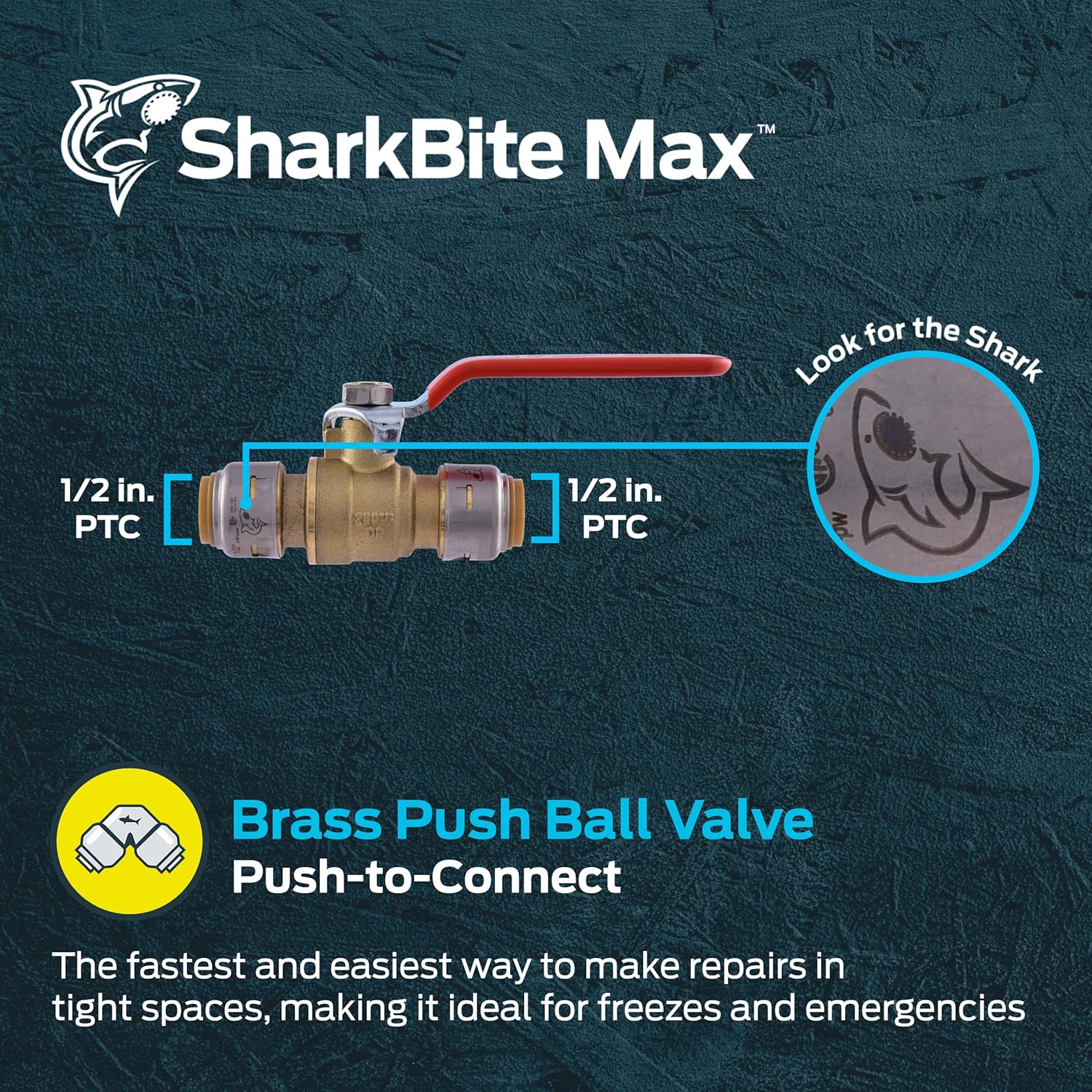 SHARKBITE SharkBite UR22222 1/2 Inch Ball Valve Push to Connect Brass Plumbing Fitting