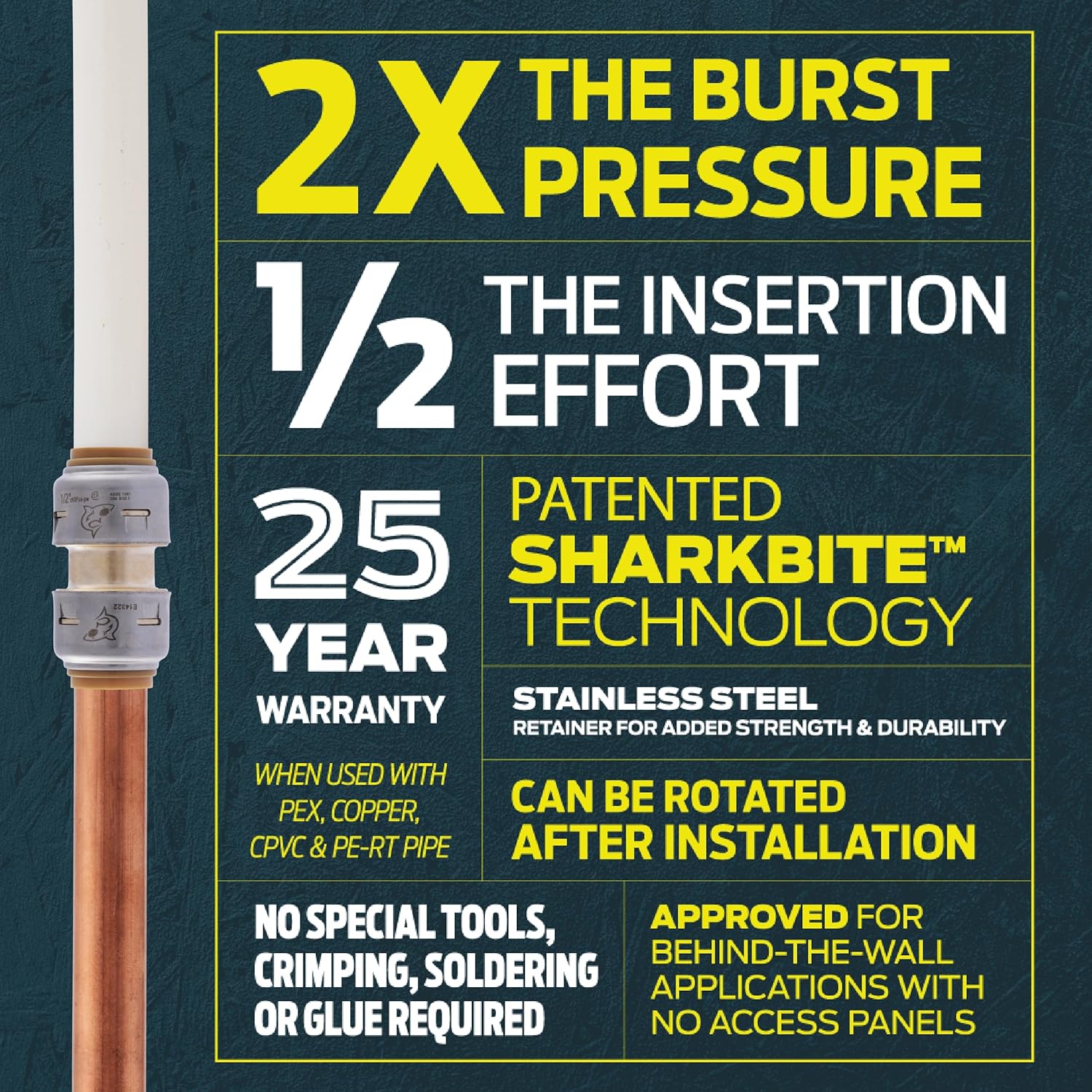 SHARKBITE SharkBite UR22222 1/2 Inch Ball Valve Push to Connect Brass Plumbing Fitting