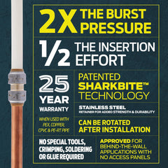 SharkBite UR22222 1/2 Inch Ball Valve Push to Connect Brass Plumbing Fitting