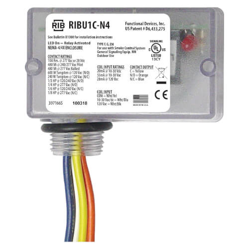 FUNCTIONAL DEVICES Functional Devices RIBU1C-N4 Enclosed Pre-Wired Relay 10A@277VAC SPDT