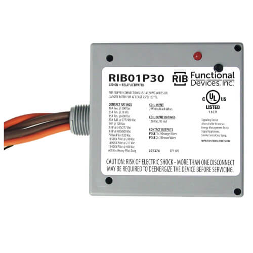 FUNCTIONAL DEVICES Functional Devices RIB01P30 DPST Enclosed Pre-Wired Relay 30 Amp With 120vac Coil