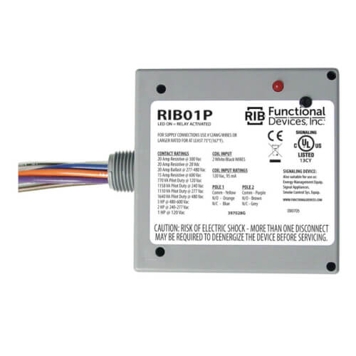 FUNCTIONAL DEVICES Functional Devices RIB01P Enclosed Pre-Wired Relay 20A at 300Vac DPDT