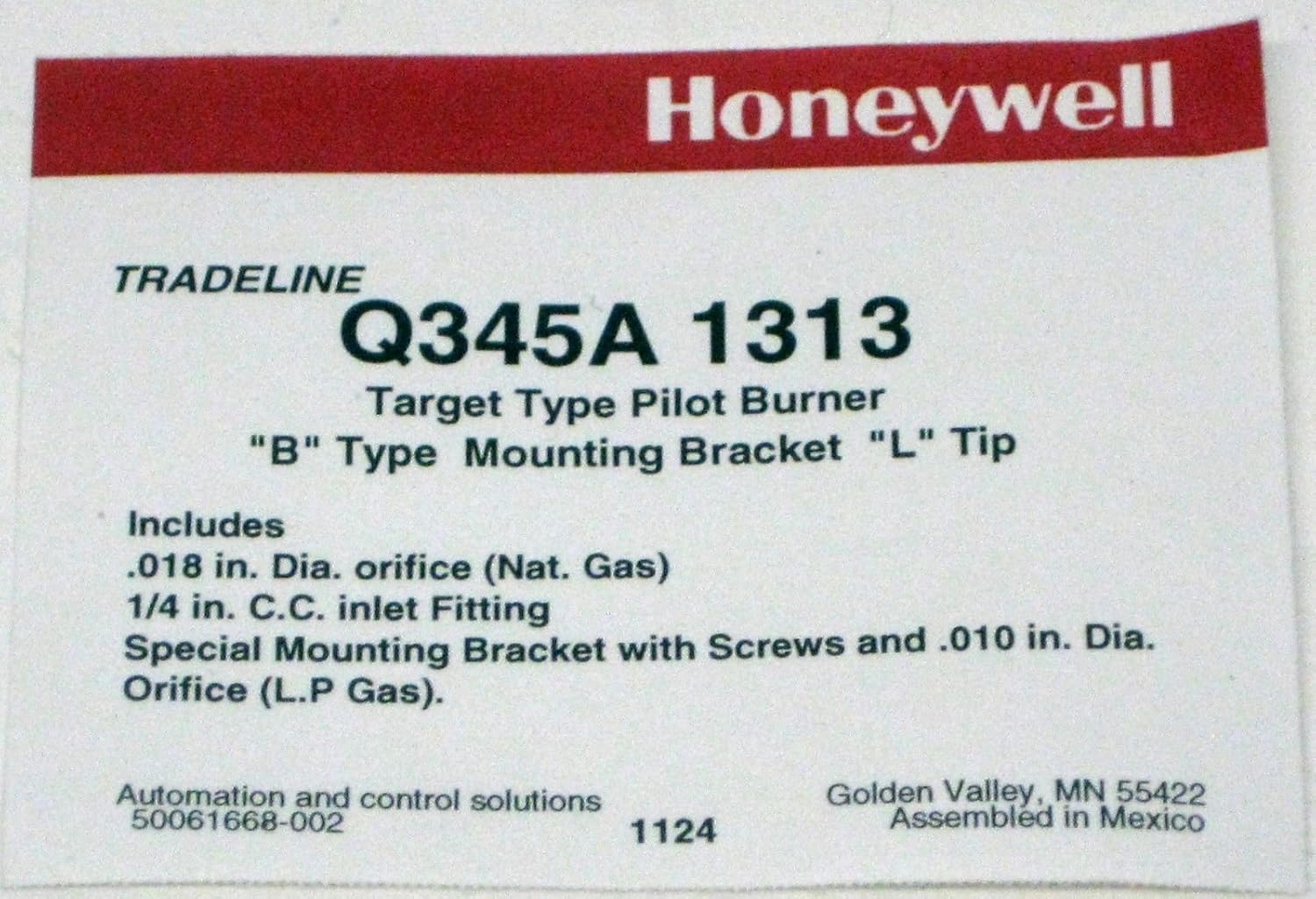 HONEYWELL Honeywell Q345A1313 Intermittent Pilot Burner Natural Gas BCR-18 Single Tip 1/4 Inch Compression