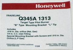 HONEYWELL Honeywell Q345A1313 Intermittent Pilot Burner Natural Gas BCR-18 Single Tip 1/4 Inch Compression