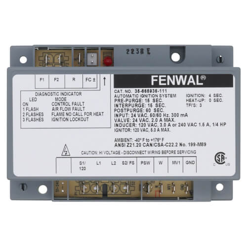 LAARS Fenwal 35-665936-111 Hot Surface Ignition Control 24v with 15 sec. Prepurge 4 sec. TFI