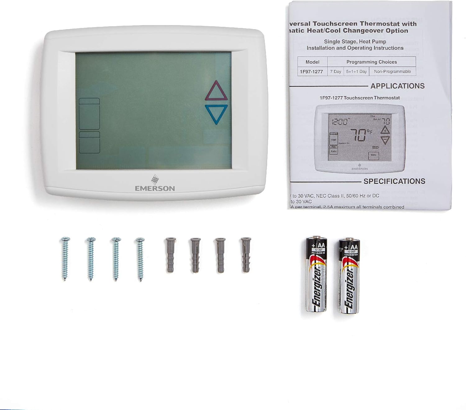 WHITE-RODGERS White-Rodgers 1F95-1277 Touchscreen Programmable Thermostat 7-Day, White