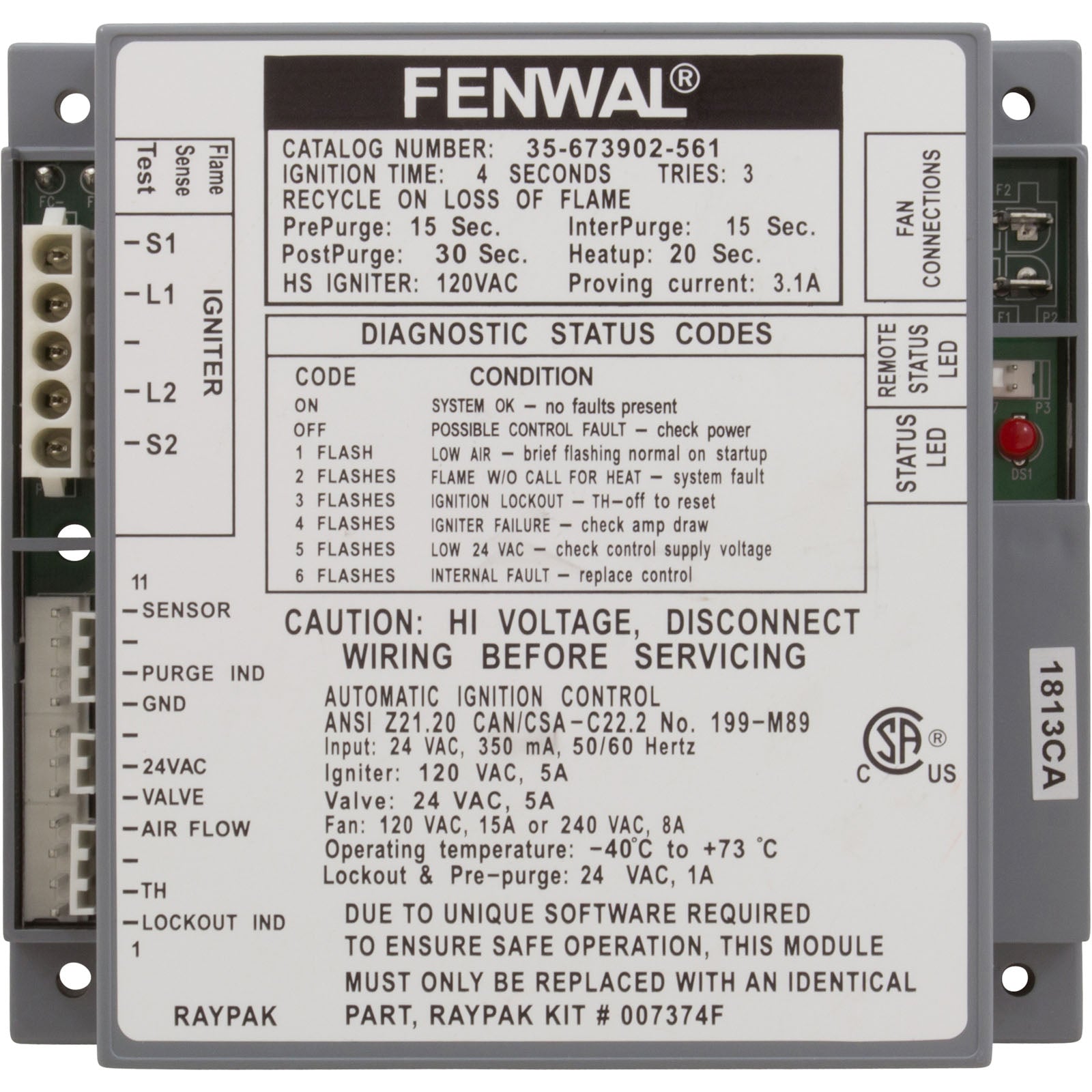 RAYPAK Raypak 007374F Module 24V HIS