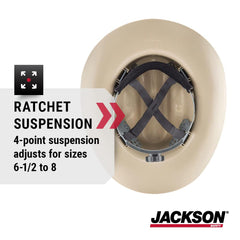 Jackson Safety 19502 Cowboy Hard Hat 4 Point Ratchet Suspension Tan 6.5 to 8 4 Pack/Case