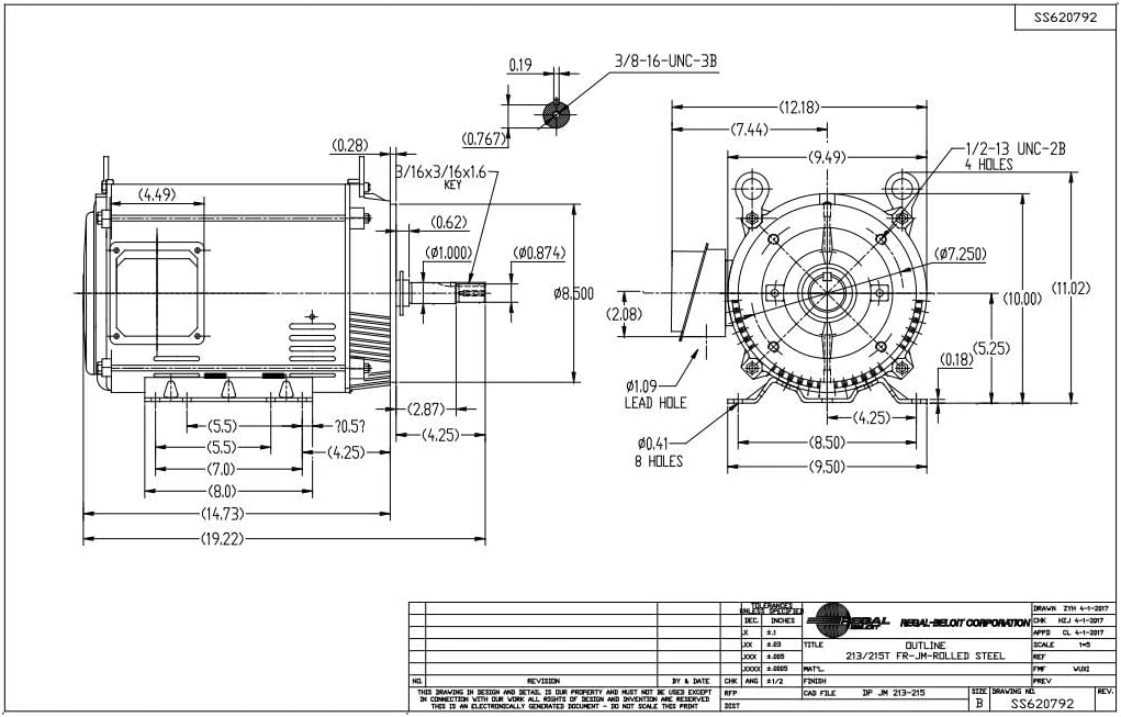MARATHON MOTORS Marathon GT0416A Close-Coupled Pump Motor 7.5 hp 1800 RPM 213JM Frame 230/460V