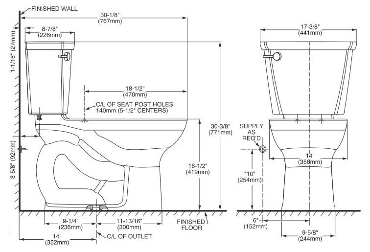 AMERICAN STANDARD American Standard 4188A004.020 Cadet Pro Toilet Tank 1.6 GPF with 12-Inch Rough-In White