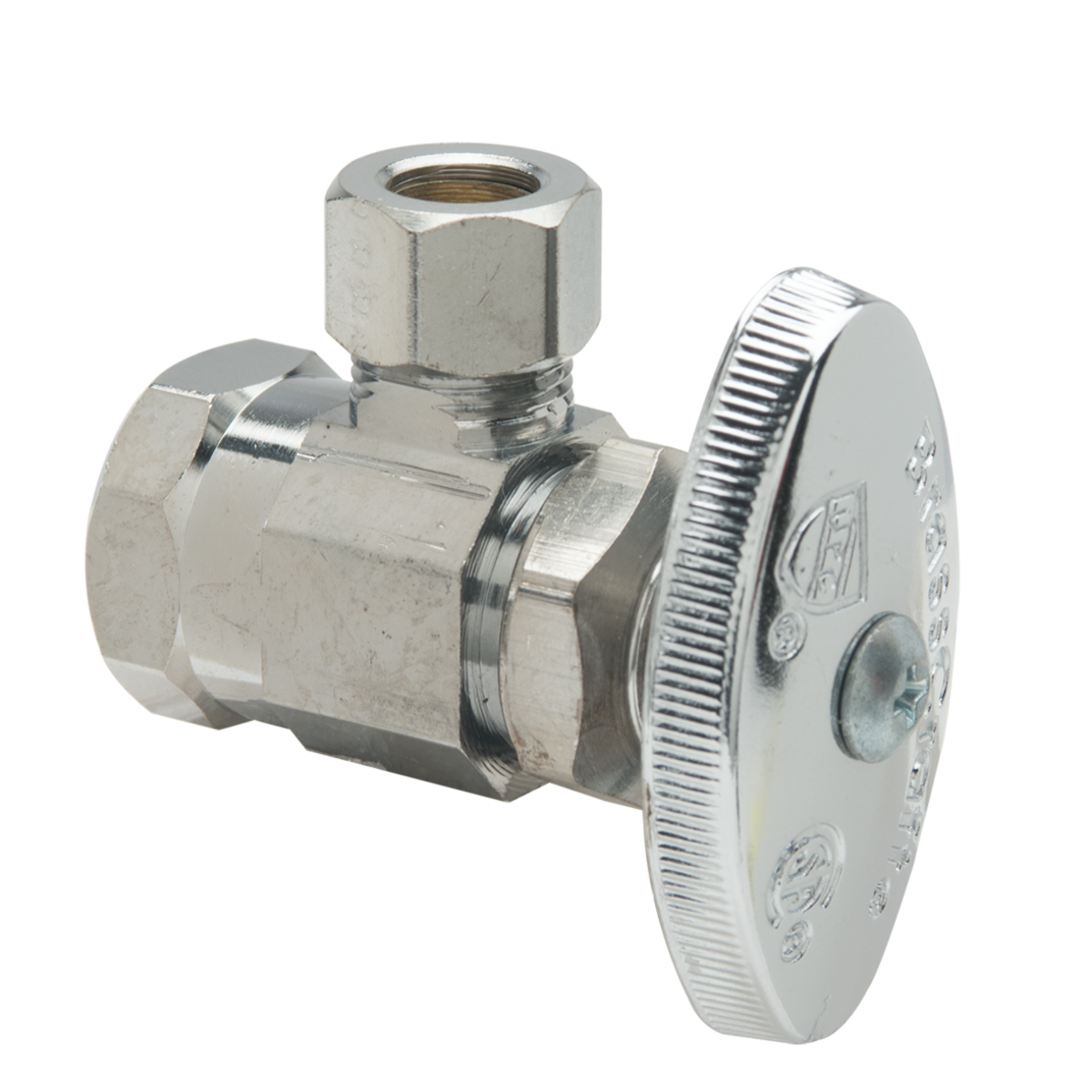 BRASSCRAFT BrassCraft OR17ZXC OR17 Series 1/2 x 3/8 in. FIPT x OD Compression Knurled Oval Handle Angle Supply Stop Valve in Chrome Plated