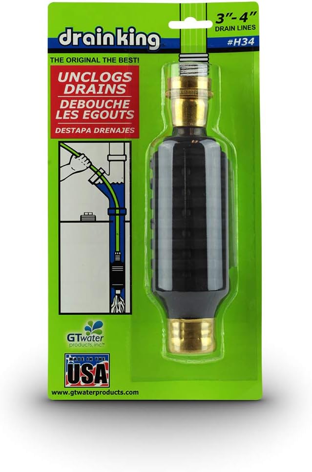 DRAIN KING Drain King H34 Unclogs Sewer Lines, Main, and Outside Deck Drains 3 To 4 Inch