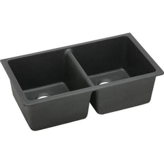 ELKAY Elkay ELGU3322BK0 Quartz Classic 33 x 18-1/2 in. No Hole Composite Double Bowl Undermount Kitchen Sink in Black