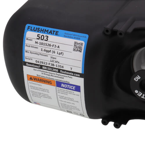FLUSHMATE Flushmate M-101526-F3B Plastic Toilet Tank Trim in Black 1.6 GPF