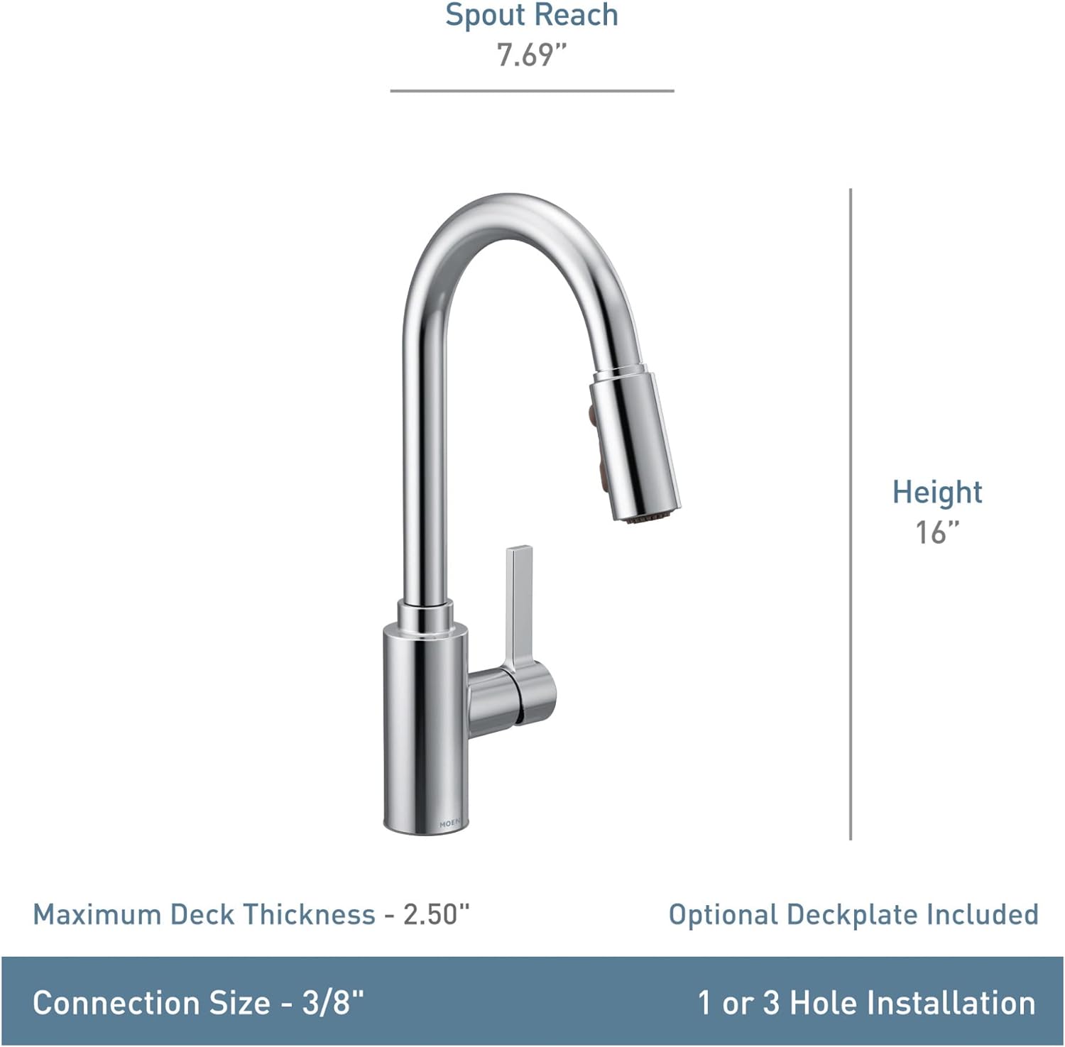 MOEN Moen 7882BL Genta LX Matte Black Single-Handle Modern Kitchen Faucet with Pull Down Sprayer, Reflex Docking Head, Faucet for Kitchen Sink with Power Boost for a Faster Clean