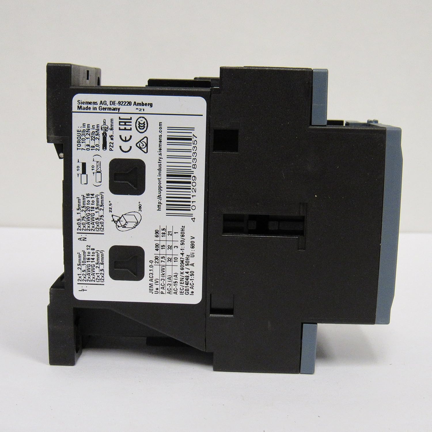 SIEMENS Siemens 3RT2027-1AK60 Sirius 3 Pole 32 AMP 120 Volt AC Contactor - 1NO 1NC Auxiliary Contact