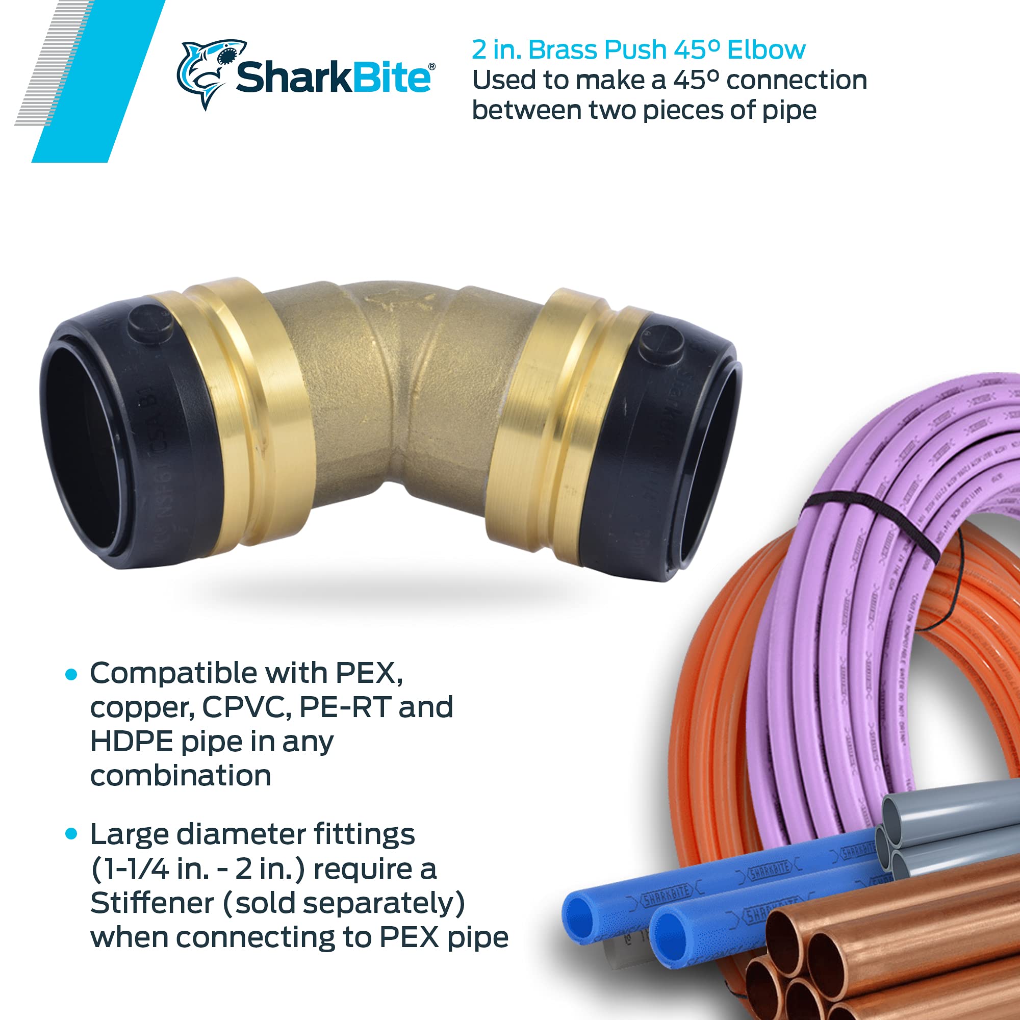 SHARKBITE SharkBite UXL0535 1-1/4 Inch 45 Degree Elbow Push to Connect Brass Plumbing Fitting