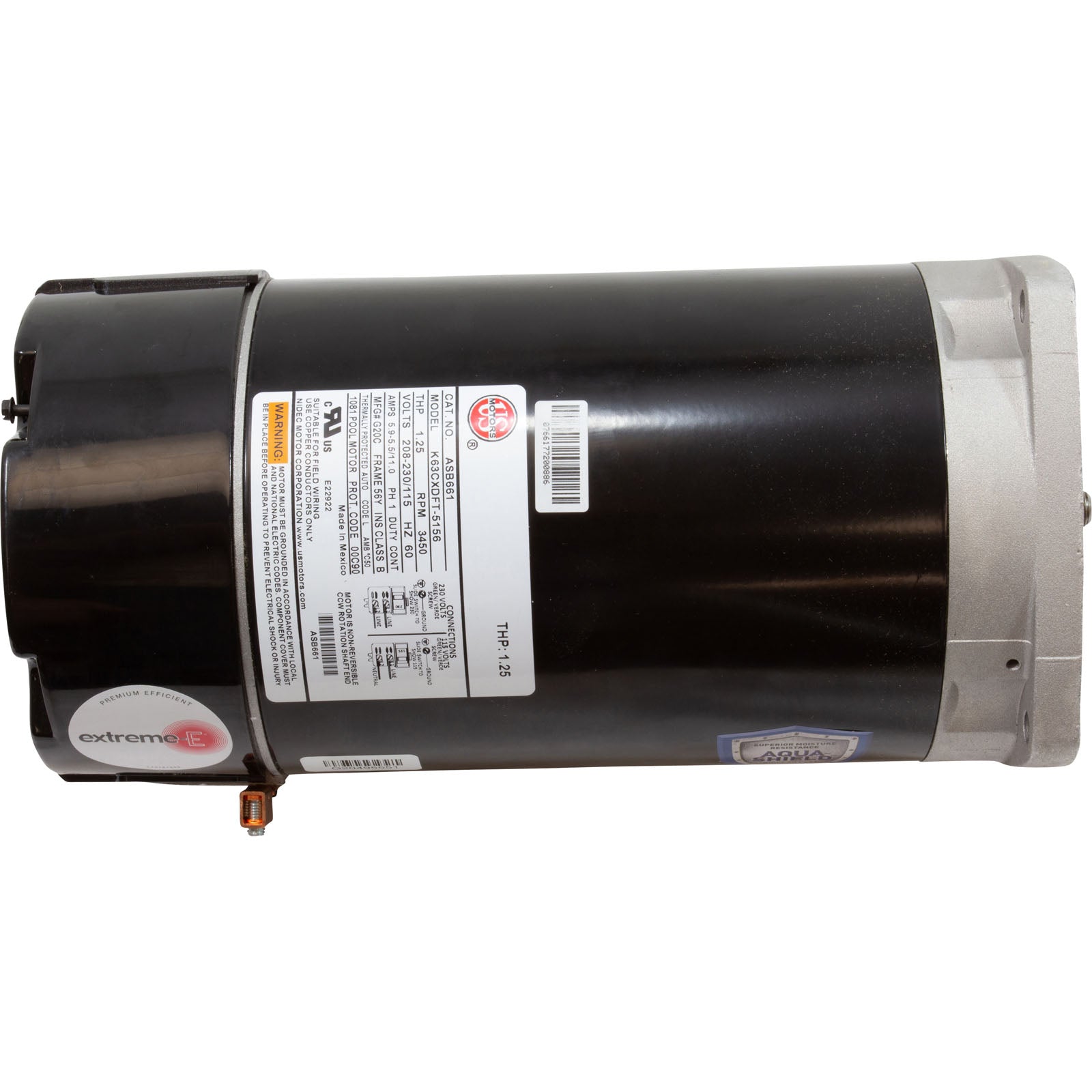 US MOTORS US-Nidec ASB661 Pool and Spa Motor 1.25THP 115/230v ODP 56Y Frame