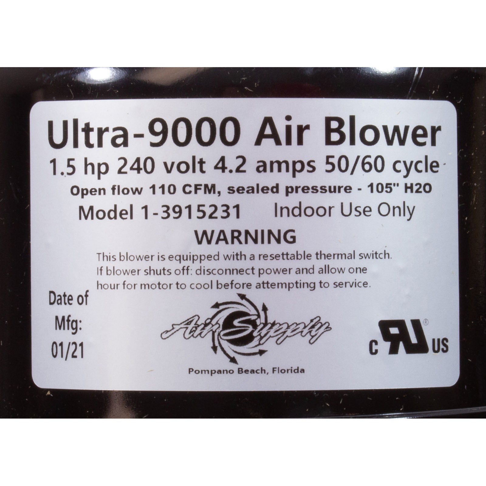 AIR SUPPLY Air Supply 3915231 Blower 1.5Hp 240V 4ft Cord Ultra 9000 Series