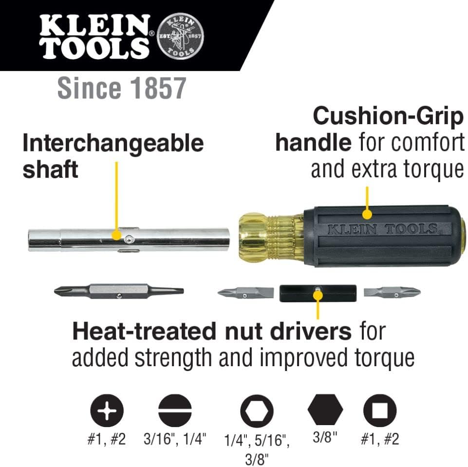 DAIKIN Klein Tools 32557 Multi-Bit Screwdriver / Nut Driver 10-in-1 Heavy Duty