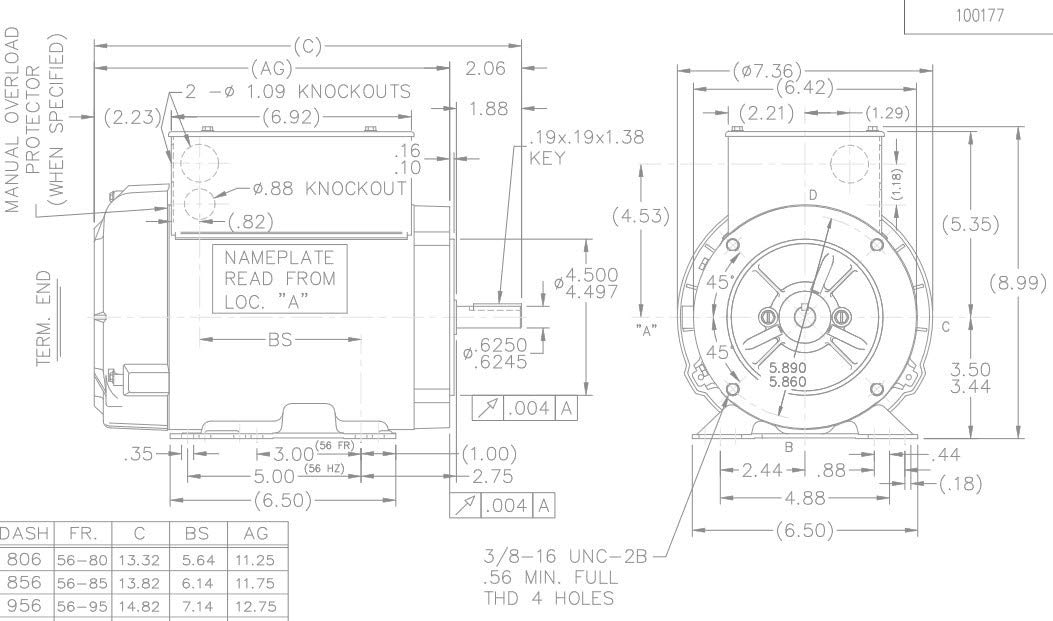 MARATHON MOTORS Marathon MK319 56HC Frame Totally Enclosed Fan Cooled General Purpose Motor 2 hp 1800 RPM 115/230 VAC 1 Phase Ball Bearing C-Face Capacitor Start