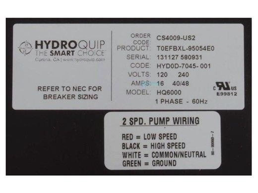 HYDROQUIP Hydro Quip CS4009-US2 Control Hydro-Quip P1 P2 Bl Oz 115V/230V 5.5kW