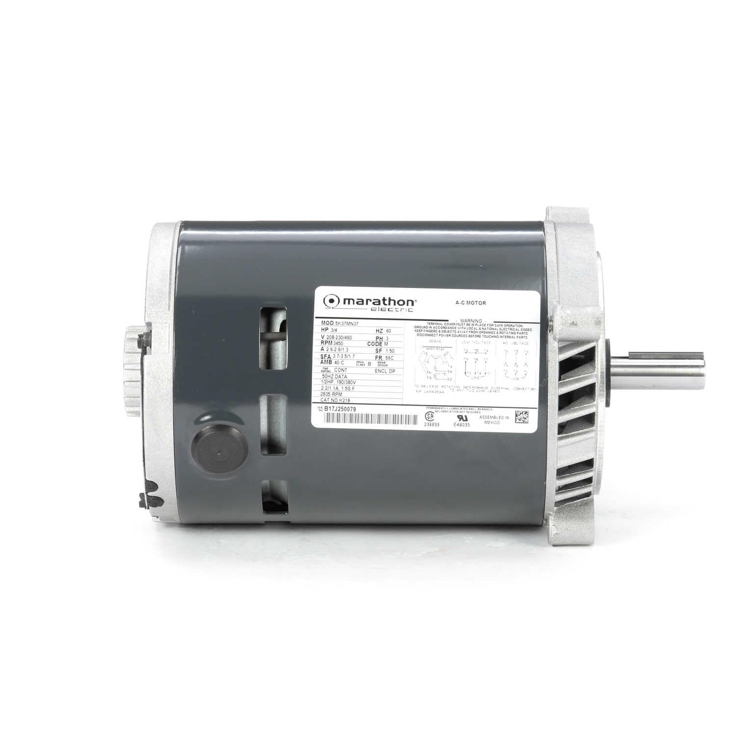 MARATHON MOTORS Marathon MK218 K218 56C Frame Open Drip Proof Motor 3/4 hp 3600 RPM 208-230/460 VAC
