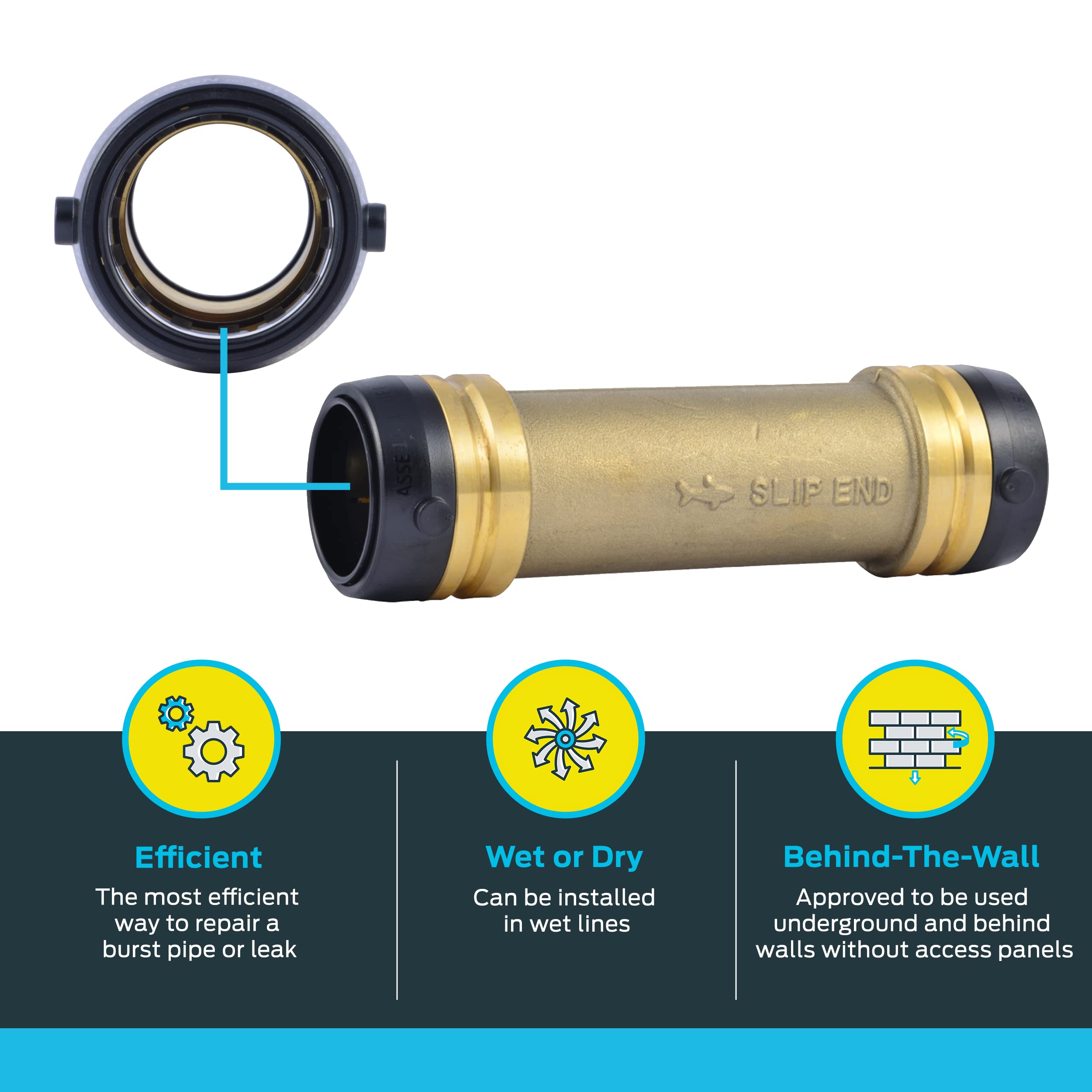 SHARKBITE SharkBite UXL0635 1-1/4 Inch Slip Coupling Push to Connect Brass Plumbing Fitting