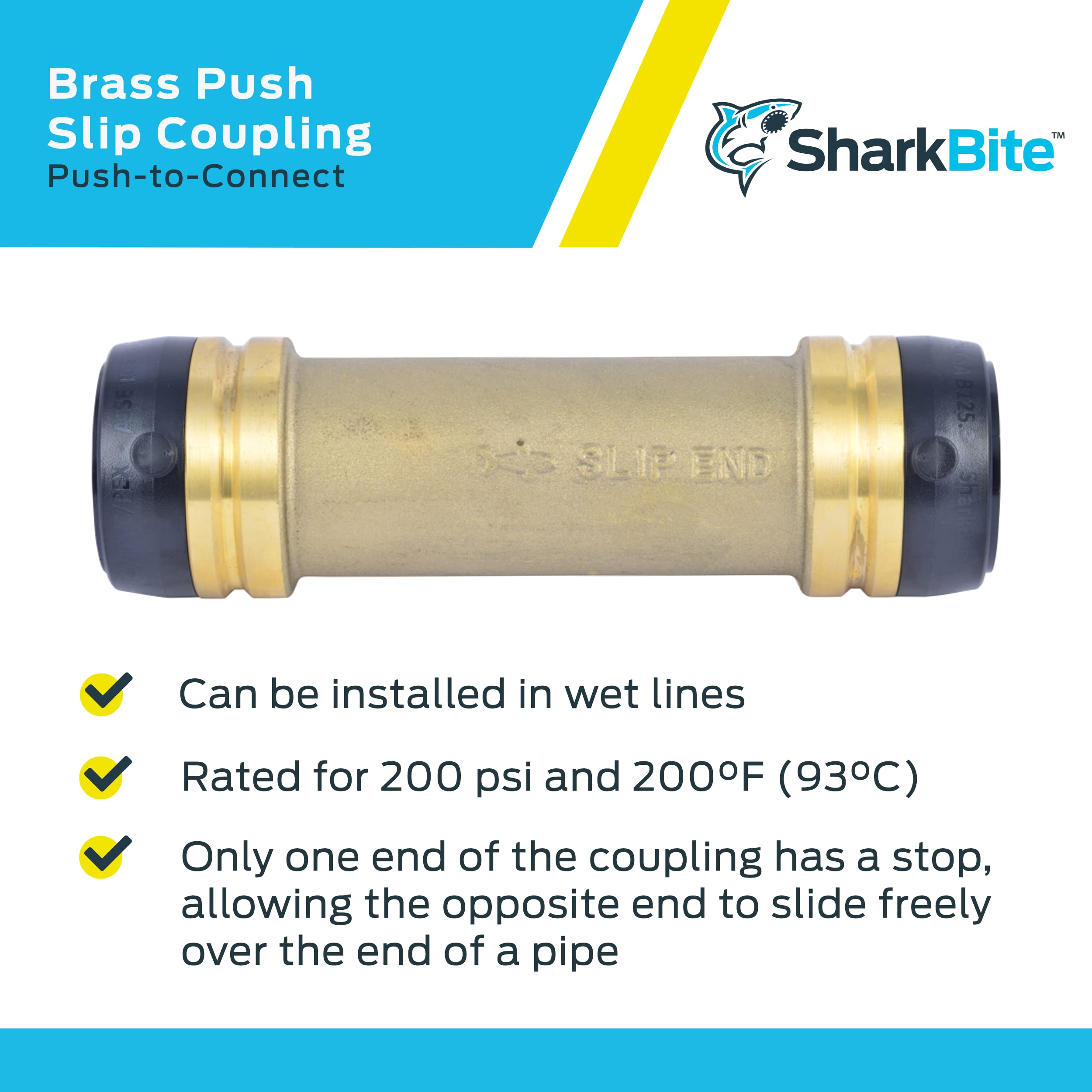 SHARKBITE SharkBite UXL0635 1-1/4 Inch Slip Coupling Push to Connect Brass Plumbing Fitting