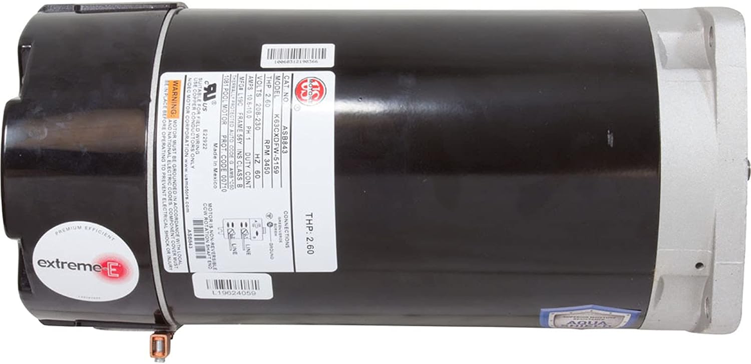 US MOTORS US Motors ASB843 2 hp 3450 RPM 56Y Frame 208-230V Square Flange Pool Motor