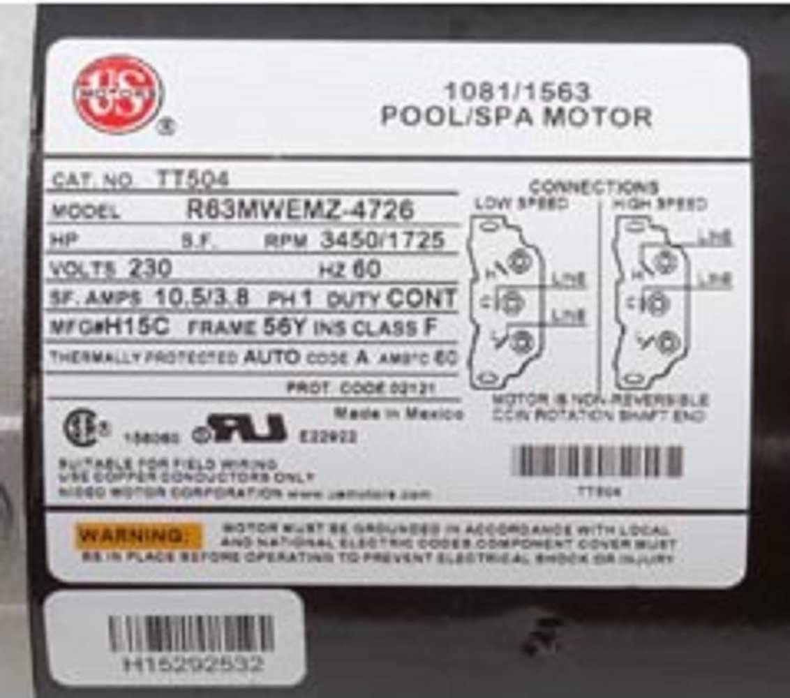 US MOTORS U.S. Motors TT504 Thru-Bolt Pool Motor 2.5 Horsepower 230V