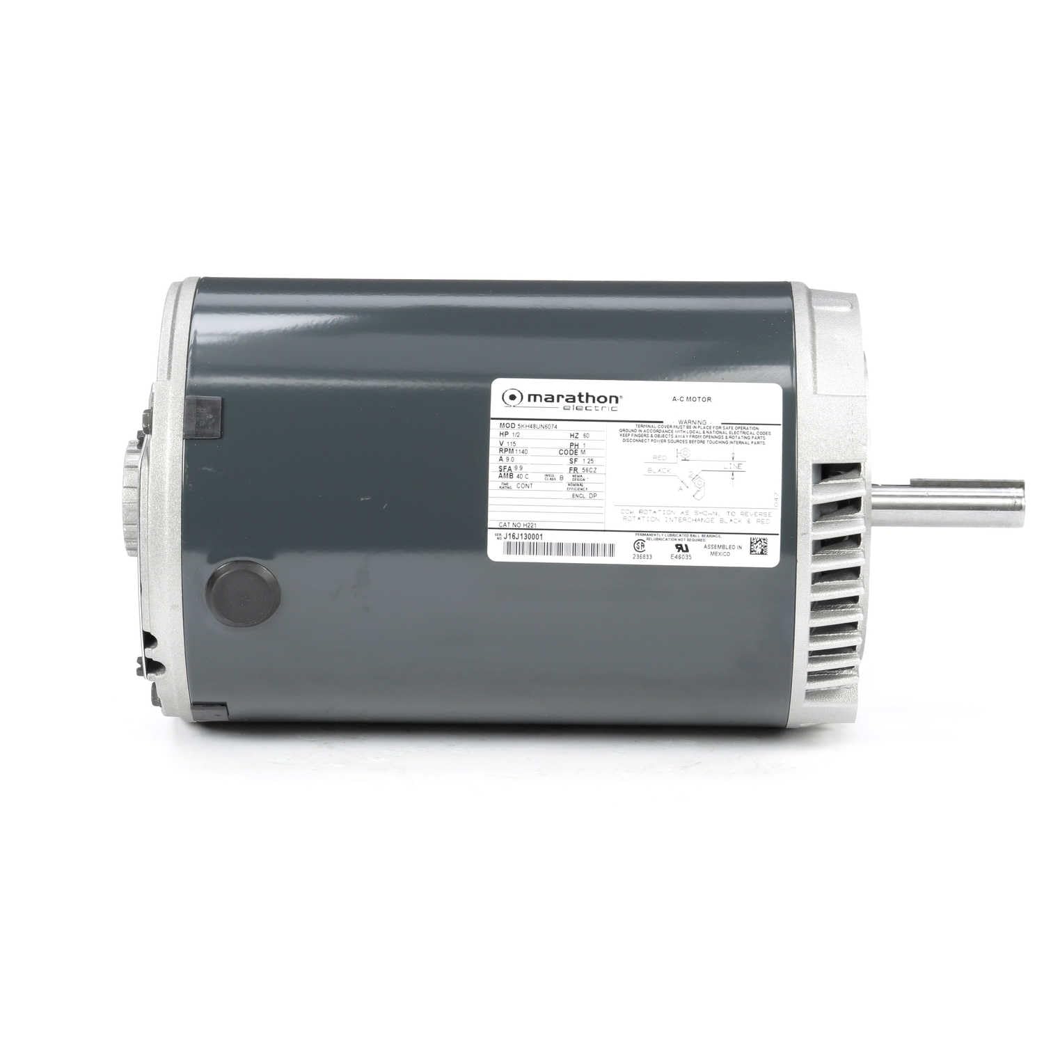 MARATHON MOTORS Marathon Electric MH221 Marathon H221 56CZ Frame Open Drip Proof Exhaust Ventilator Motor 1/2 hp 1140 RPM