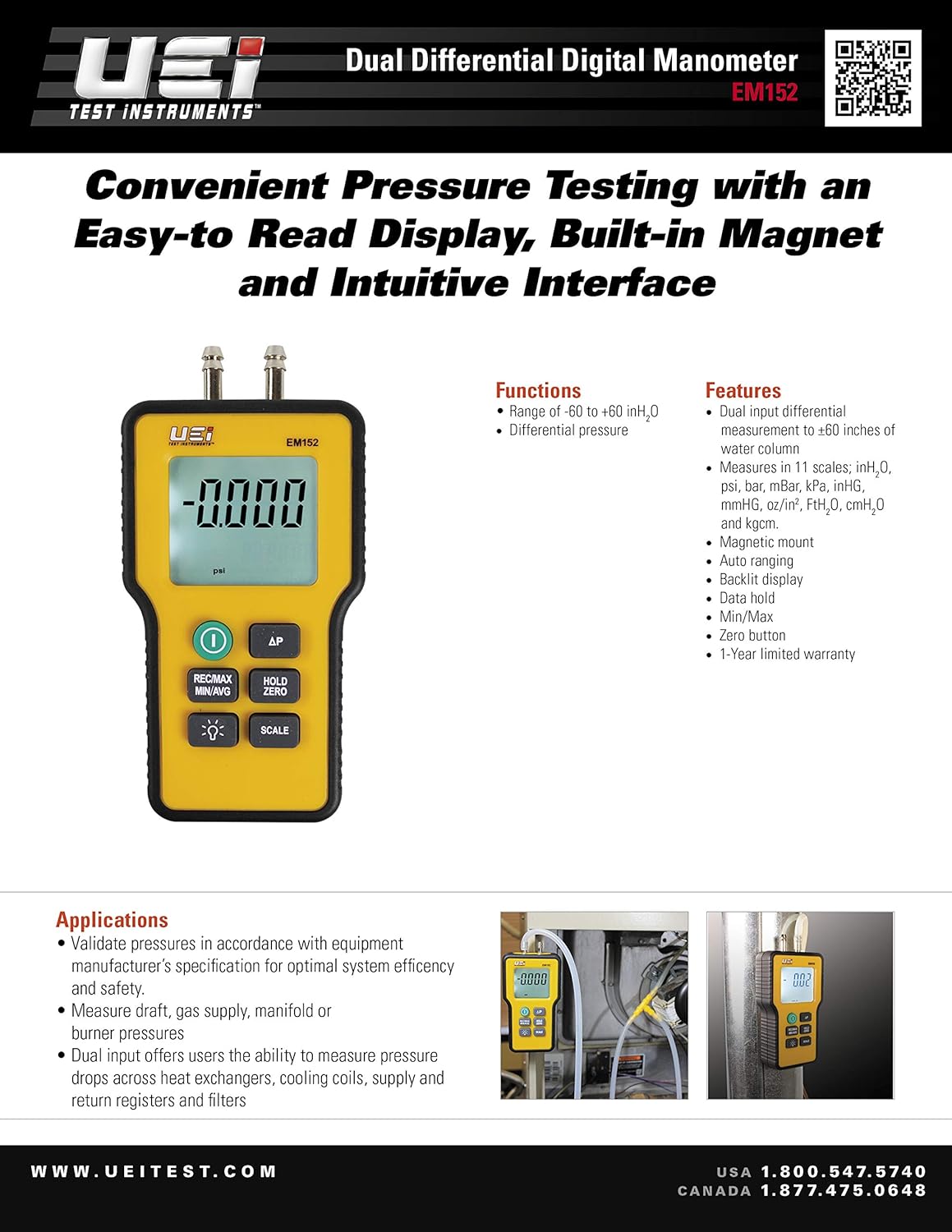 UEI TEST INSTRUMENTS UEi Test Instruments EM152 Dual Differential Digital Manometer