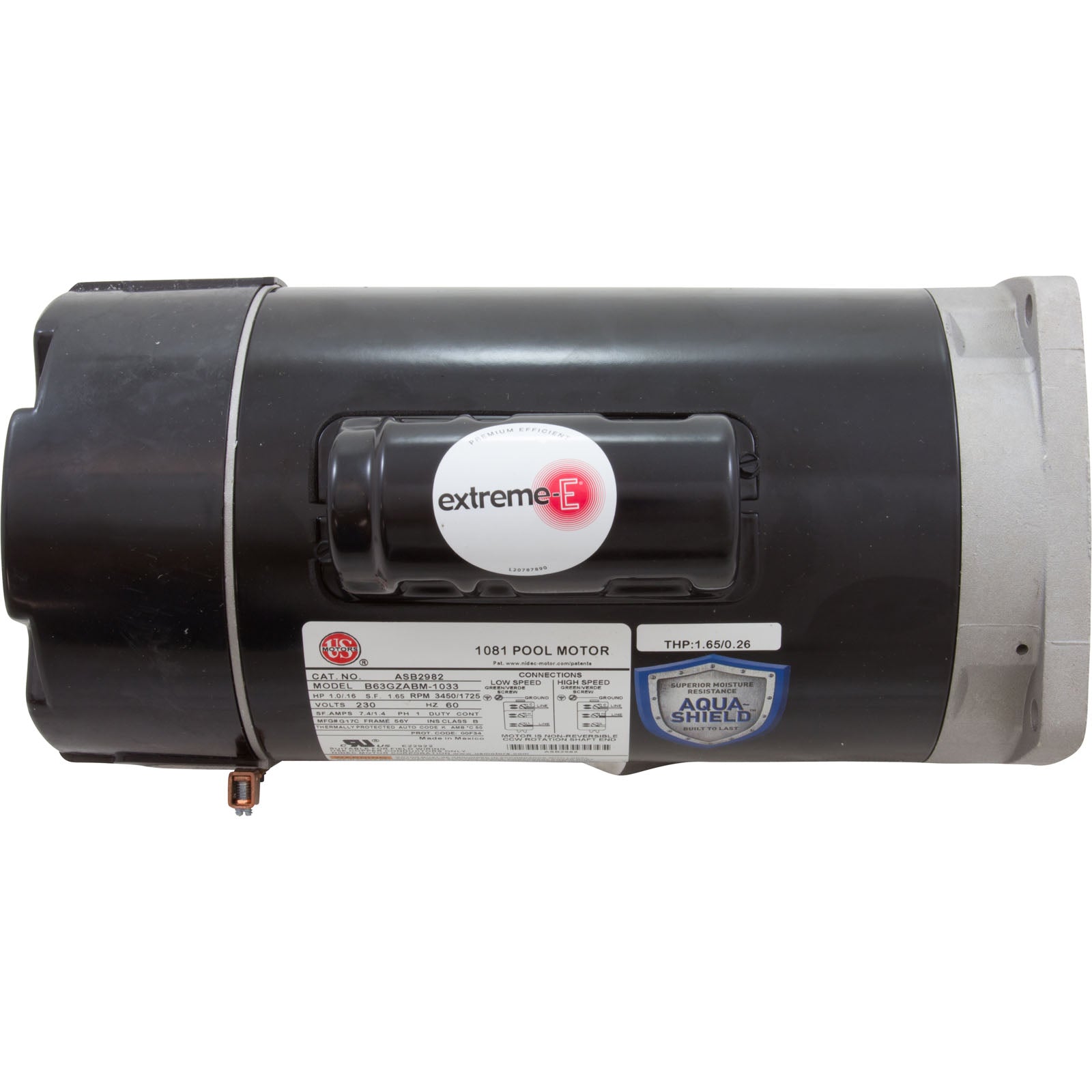 US MOTORS Nidec ASB2982 Motor, US Motor, 1.0hp, 230v, 2-SPD, 56Yfr, SQFL, Full