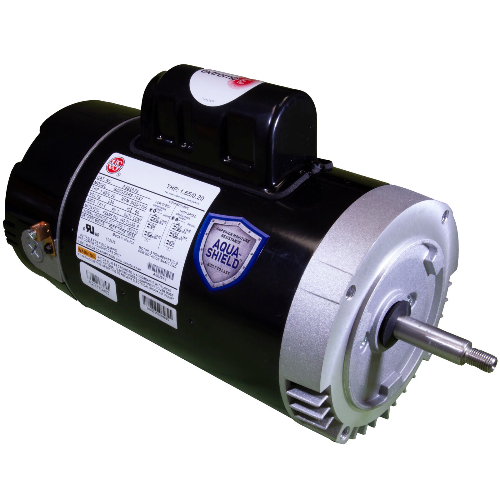 US MOTORS US Motors ASB2975 1 hp 2-Speed 56J Frame 230V 2 Speed Swimming Pool Motor