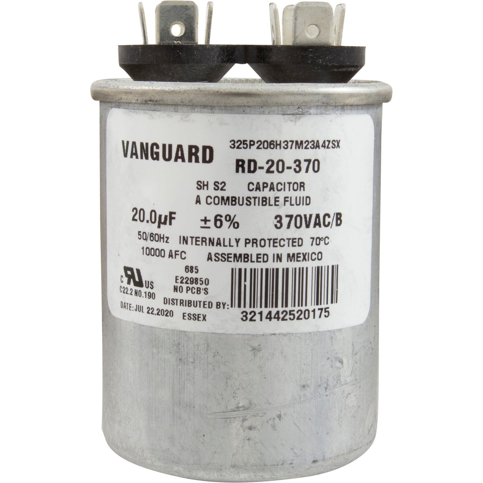 VANGUARD Vanguard RD-20-370 Run Capacitor 20 MFD 370v 1-3/4 x 2-7/8