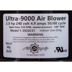 Air Supply 3920231 Blower, Ultra 9000, 2.0hp, 230v, 4ft AMP