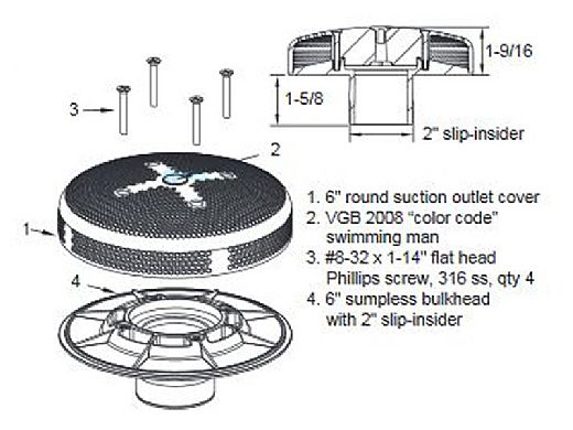 AQUASTAR POOL PRODUCTS AquaStar 620SI101 Wall Fitting 6 Dia 2-3/8hs 2s Insider