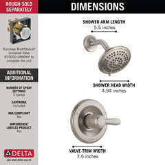 DELTA FAUCET Delta Faucet T14238-SS Lahara Single-Function Shower Faucet Set, 5-Spray Shower Head, Wall Mount, Replacement MPN