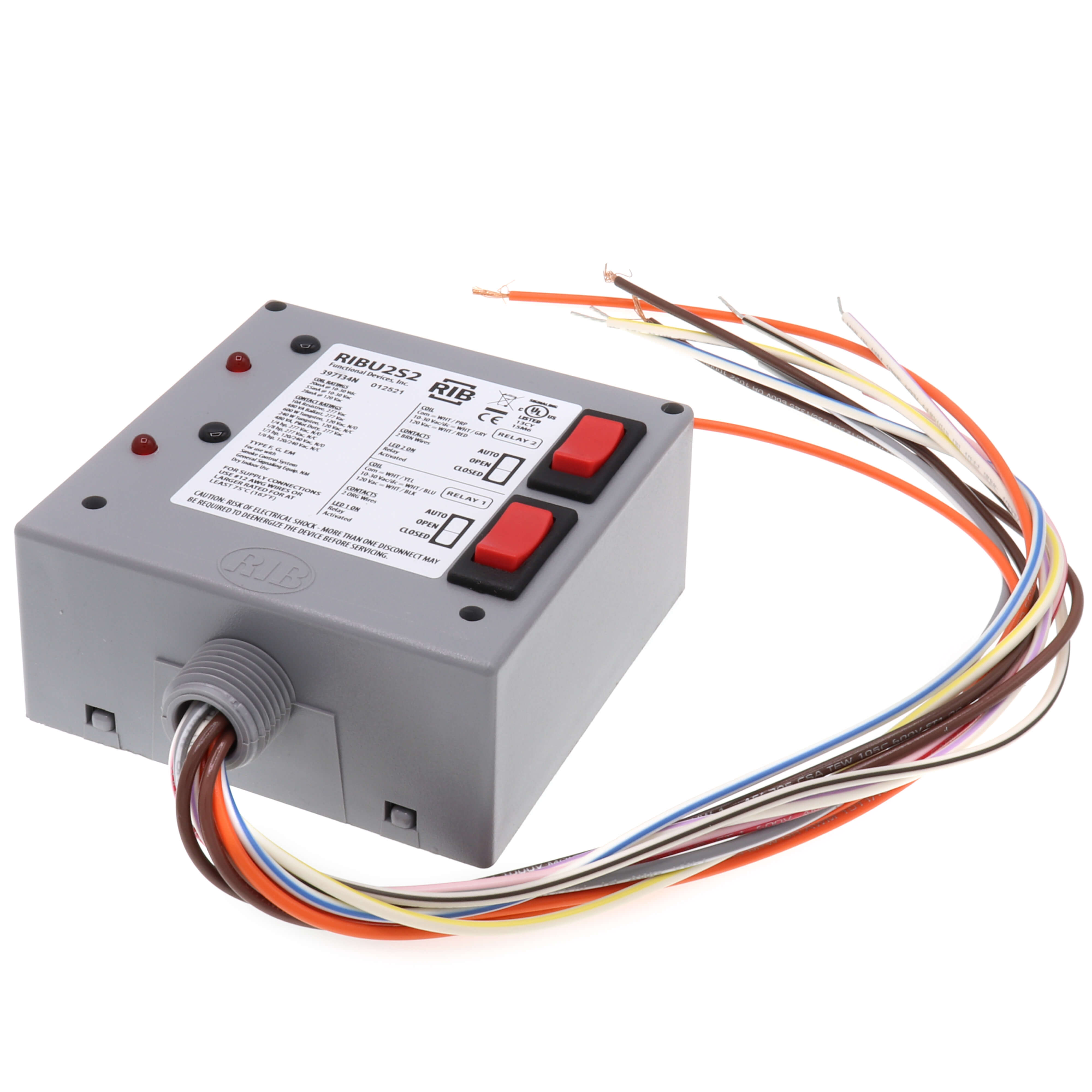 FUNCTIONAL DEVICES Functional Devices RIBU2S2 Enclosed Pilot Relay 10 Amp 2 SPST N/O 10-30 Vac/dc/120 Vac Coil