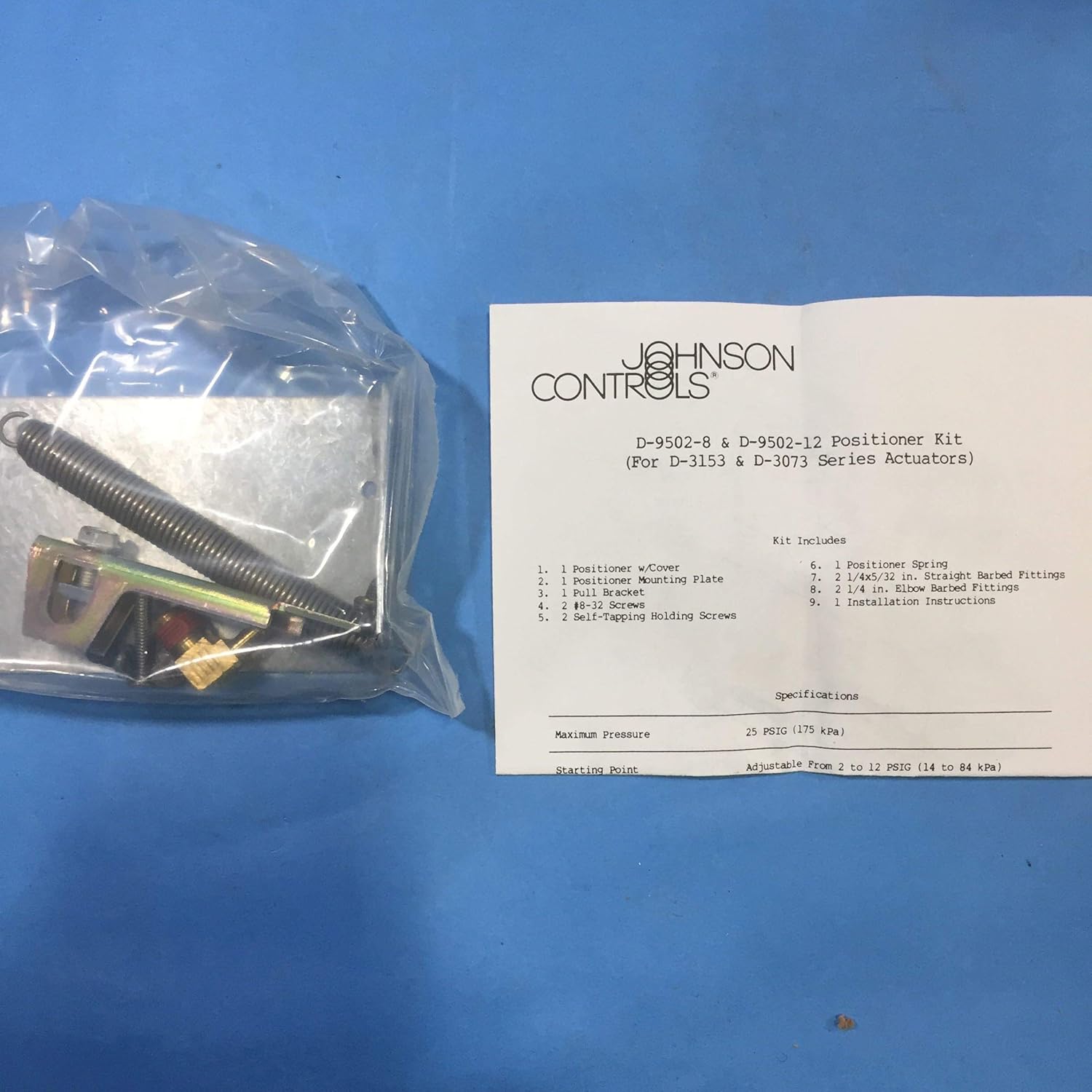 JOHNSON CONTROLS Johnson Controls D-9502-12 Pneumatic Damper Actuator Positioner for Model D-4073 Actuator