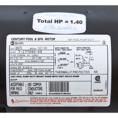 Century B2975 Pool Pump Motor 1 HP 2 Speed 3450/1725 RPM