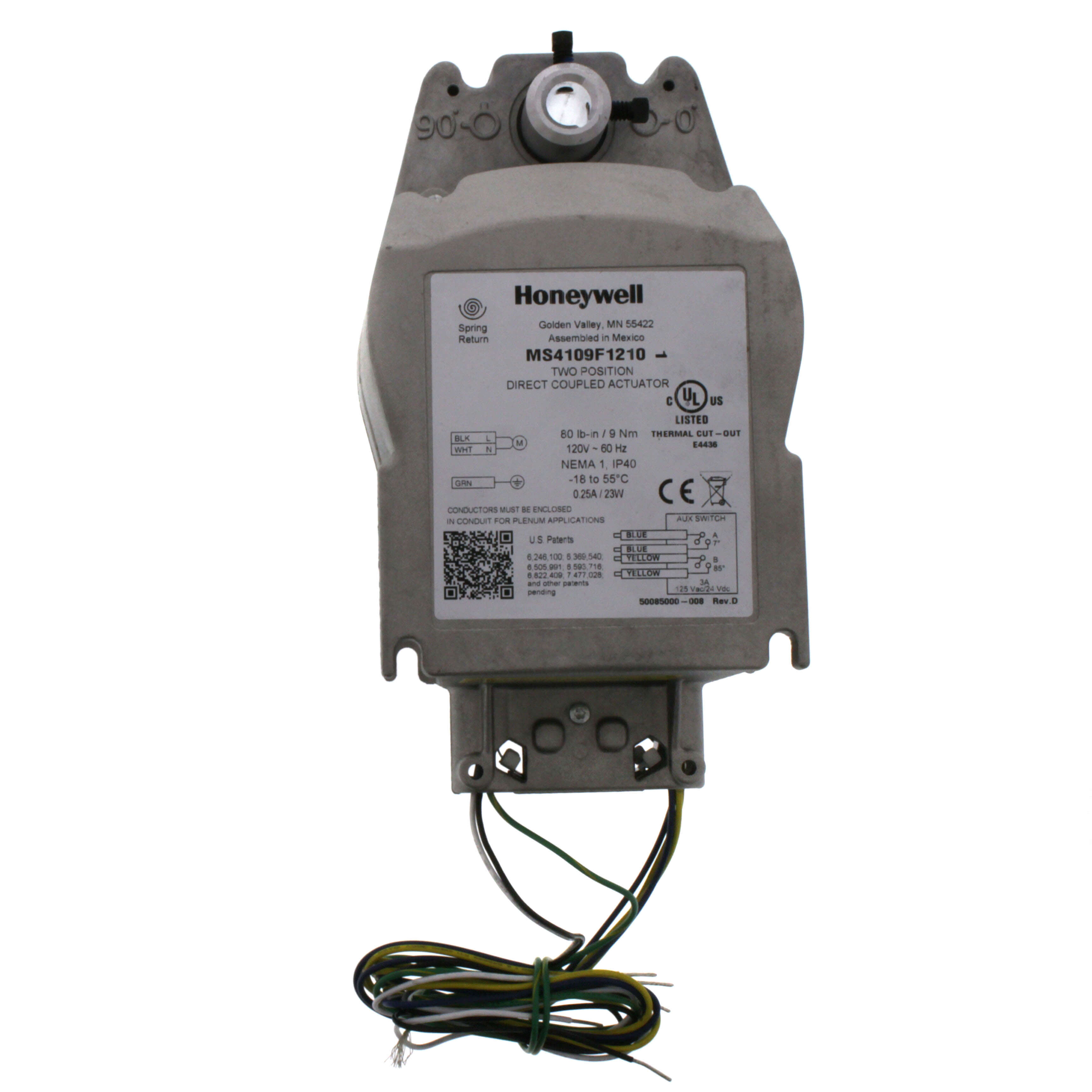 HONEYWELL Honeywell MS4109F1210 Fast-Acting, Two-Position Actuator with 80 lb-in and 2 Auxiliary Switches