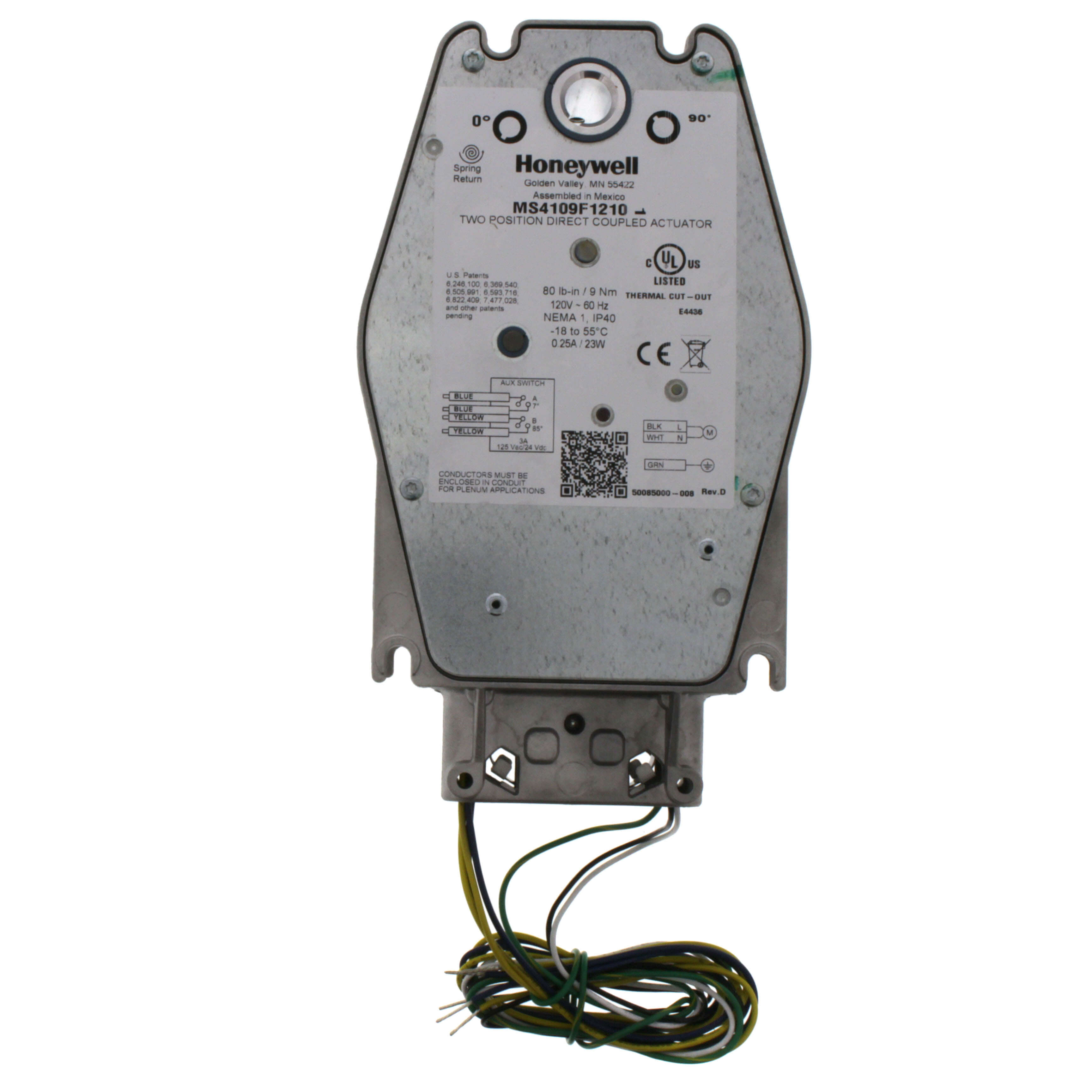 HONEYWELL Honeywell MS4109F1210 Fast-Acting, Two-Position Actuator with 80 lb-in and 2 Auxiliary Switches