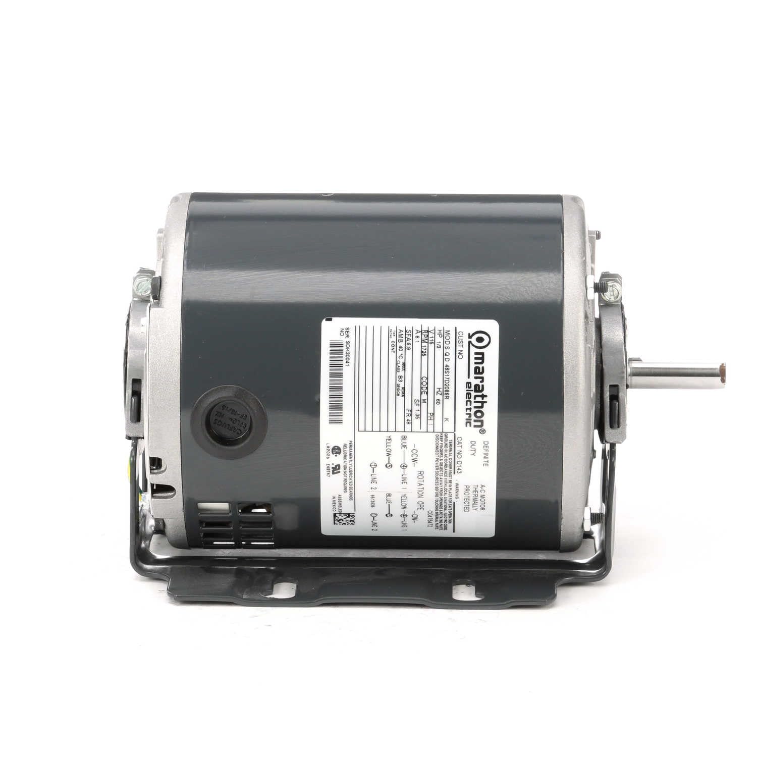 MARATHON MOTORS Marathon Electric MD143 Marathon D143 48Y Frame Open Drip Proof 48S17D2086 Belt Drive Motor 1/3 hp
