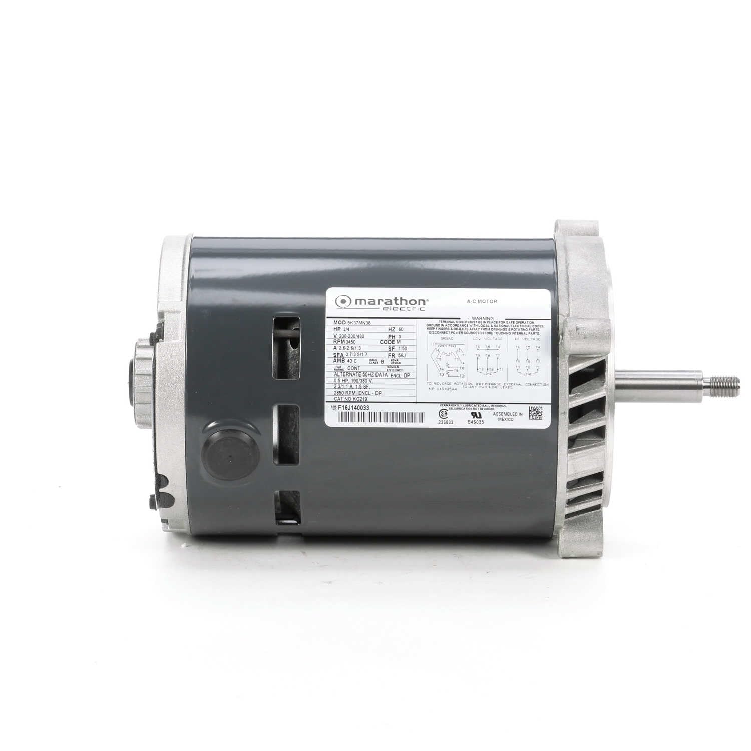 MARATHON MOTORS Marathon Electric MKG219 Marathon KG219 56J Frame Jet Pump Motor 3/4 hp 208-230/460V